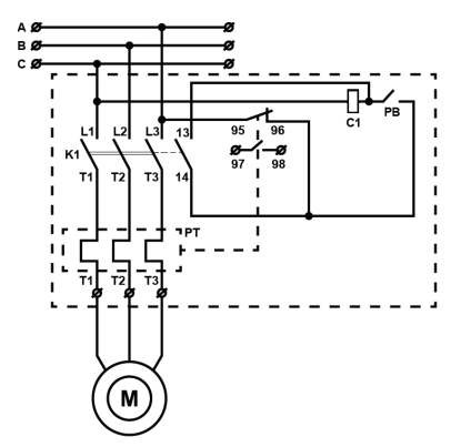 Схема подключения электромагнитного пускателя ПМК 12 (LE1-D12)