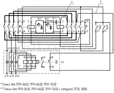 Рис.1. Схема электрическая для пускателей ПМЛ-5620