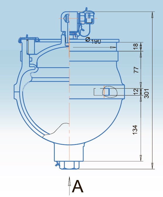 Схема габаритных размеров пневмогидроаккумулятора ПГАМ 