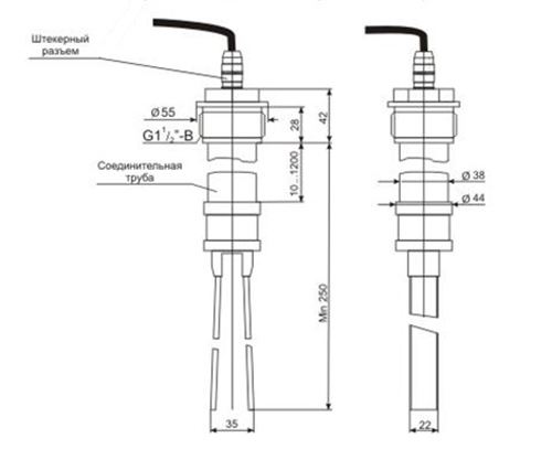 Габаритные и присоединительные размеры вилки к сигнализатору ВС-341
