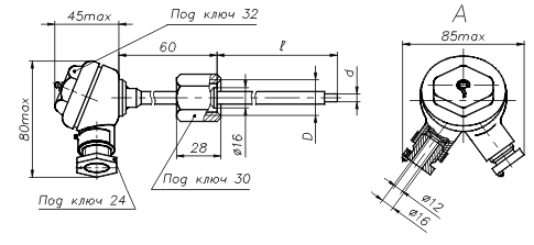 Габаритный чертеж термопреобразователей сопротивления ТСП-0690В